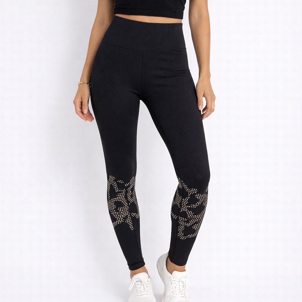 Koral Textured Black Leggings Size XS | Leopard Detail Athletic Leggings